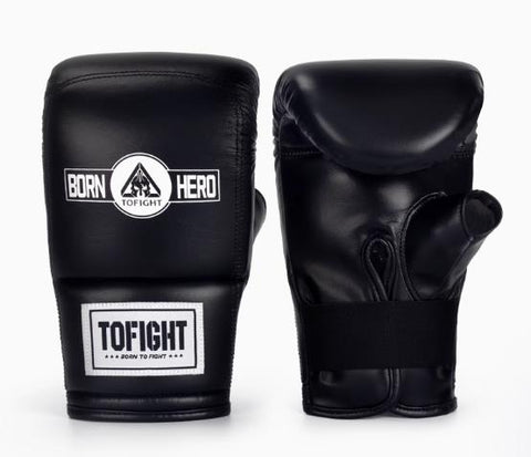 TOFIGHT MUAY THAI BOXING PUNCHING BAG GLOVES OPEN THUMB M-L BLACK