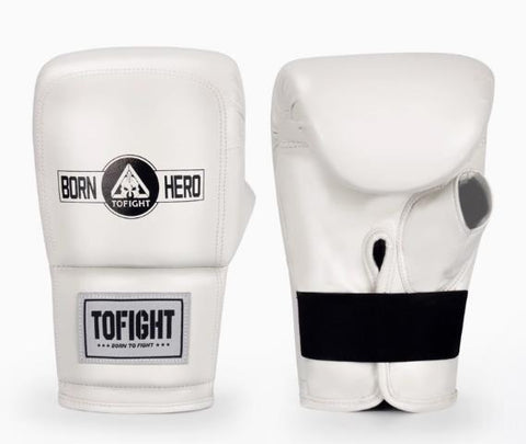 TOFIGHT MUAY THAI BOXING PUNCHING BAG GLOVES OPEN THUMB M-L WHITE