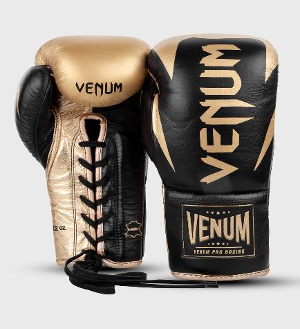 ON SALE VENUM HAMMER PRO BOXING GLOVES WITH LACES 8-18 OZ Black Gold