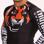 Tiger Muay Thai Boxing Rash Guard T-Shirt Long Sleeve S-XXL Black Orange