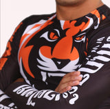 Tiger Muay Thai Boxing Rash Guard T-Shirt Long Sleeve S-XXL Black Orange
