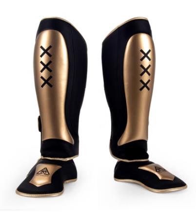 TOFIGHT TFSD3 MUAY THAI BOXING MMA SPARRING SHIN GUARD PROTECTOR SIZE M / L Black gold
