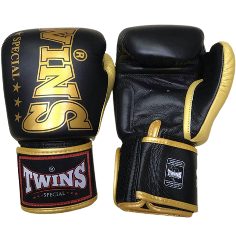 TWINS SPECIAL MUAY THAI BOXING GLOVES Leather 8-16 oz BGVL3-2TA Black Gold