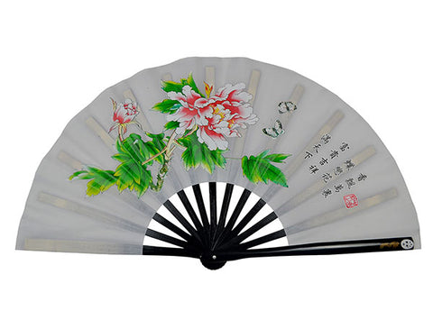 Tai Chi / Kung Fu / Martial Art Combat Performing Left / Right Hand Bamboo Fan 33 cm -MAF006g Peony Logo with Poem