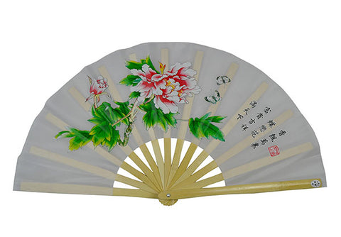 Tai Chi / Kung Fu / Martial Art Combat Performing Left / Right Hand Bamboo Fan 33 cm -MAF006l Peony Logo with Poem
