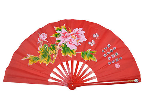 Tai Chi / Kung Fu / Martial Art Combat Performing Left / Right Hand Bamboo Fan 33 cm -MAF006a Peony Logo with Poem