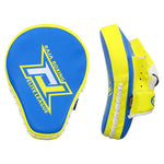 RAJA RTPP-6 CURVED MUAY THAI BOXING MMA PUNCHING AIR FOCUS MITTS PADS Light Weight Cooltex PU Leather 26 x 19.5 x 4 cm Blue Yellow