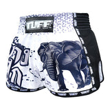 Tuff MS203 Muay Thai Boxing Shorts S-XXL New Retro Style White War Elephant