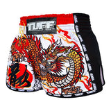Tuff MS204 Muay Thai Boxing Shorts S-XXL New Retro Style White Chinese Dragon