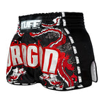 Tuff MS205 Muay Thai Boxing Shorts S-XXL New Retro Style Black Chinese Dragon with Text