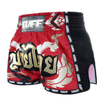 Tuff MS206 Muay Thai Boxing Shorts S-XXL New Retro Style Red Thai Yantra With Muay Thai Text