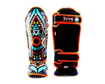 TWINS SPECIAL FSGL10-57 MUAY THAI BOXING MMA SHIN GUARD PROTECTOR Leather S-XL Black Orange