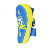 RAJA RTMP-9 MUAY THAI BOXING MMA PUNCHING AIR LONG FOCUS MITTS KICK PADS Cooltex PU Leather 35.5 x 22.5 x 7 cm Blue Yellow