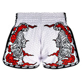 Tuff MS301 Muay Thai Boxing Shorts S-XXL White Retro Style Double Tiger With Red Text