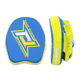 RAJA RTPP-7 CURVED MUAY THAI BOXING MMA PUNCHING SMALL AIR FOCUS MITTS PADS Light Weight Cooltex PU Leather 21 x 17.5 x 3 cm Blue Yellow