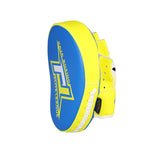 RAJA RTPP-8 CURVED MUAY THAI BOXING MMA PUNCHING SMALL AIR FOCUS MITTS PADS Light Weight Cooltex PU Leather 22 x 17.5 x 4 cm Blue Yellow