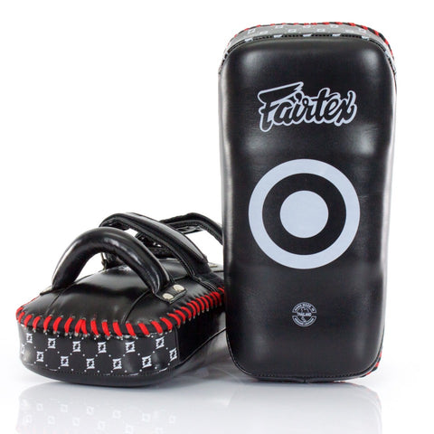 FAIRTEX KPLC2 SUPERIOR CURVED MUAY THAI BOXING MMA KICK PADS Size Standard Cowhide Leather Black Red