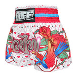 Tuff MS617 Muay Thai Boxing Shorts S-XXL White With Classic Rose