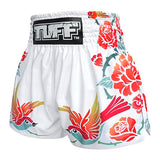 Tuff MS618 Muay Thai Boxing Shorts S-XXL White Birds And Roses Inspired by Ancient Drawing