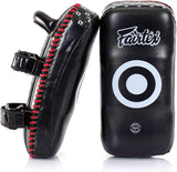 FAIRTEX KPLC2 SUPERIOR CURVED MUAY THAI BOXING MMA KICK PADS Size Standard Cowhide Leather Black Red