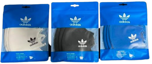 ADIDAS Logo Face Mask - Family Pack - Adults and Kids - 4 Packs with 12 pieces mask $2.5/ pcs - Blue , Black, White