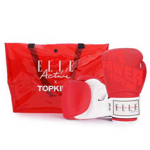Top King TKBGEA01-WH/RD ELLE "LIFE POWER" MUAY THAI BOXING GLOVES Cow Hide Leather 8-14 oz