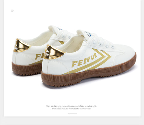 FEIYUE third edition sneakers canvas shoes board shoes trend white shoes 8182 Size 34-39 Female Youth Adult 2 Colors Sole-Pink / Brown-Gold