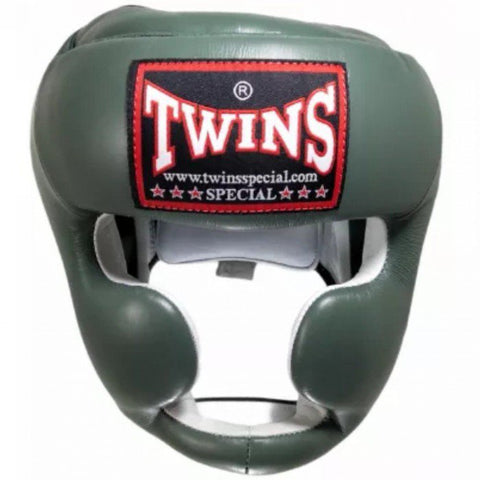 TWINS SPECIAL FULL FACE HGL-3 MUAY THAI BOXING MMA SPARRING HEADGEAR HEAD GUARD PROTECTOR Leather S-XL Olive