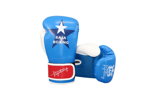 RAJA MUAY THAI BOXING GLOVES Breathable mesh palm Cooltex PU Leather Kids 6 oz Captain America 2