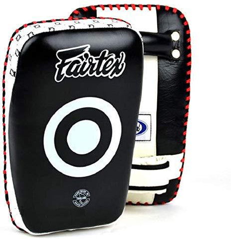 FAIRTEX KPLC1 CURVED MUAY THAI BOXING MMA KICK PADS Size Small Cowhide Leather Black White