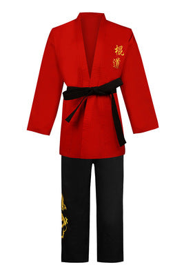 Martial Art Kung Fu Nunchaku JKD Jeet Kune Do Uniform Suit Short Sleeve (Top, Pants & Belt) Size M-XXXL Red