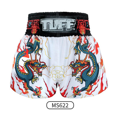 Tuff MS622 Muay Thai Boxing Shorts S-XXL White with Blue Dragon