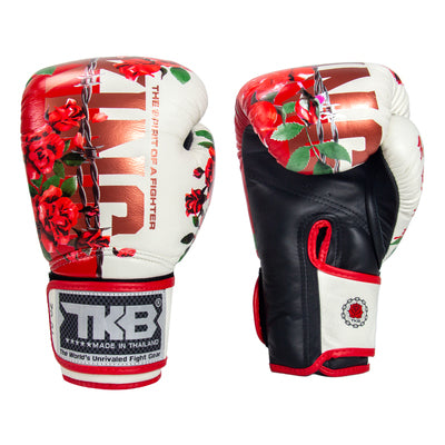 Top King TKBGRS ROSE MUAY THAI BOXING GLOVES Cowhide Leather 8-14 oz White Red
