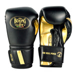 No Boxing No Life The Real Punch BOXING GLOVES Microfiber 8-16 oz Black Gold