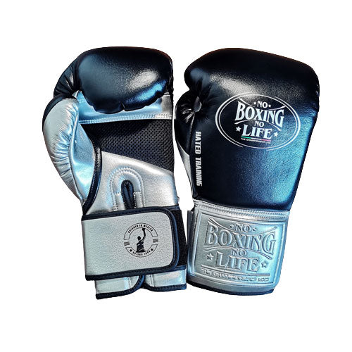 No Boxing No Life BOXING GLOVES Microfiber 8-16 oz Black Silver