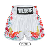Tuff MS618 Muay Thai Boxing Shorts S-XXL White Birds And Roses Inspired by Ancient Drawing
