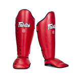 FAIRTEX COMPETITION SP5 MUAY THAI BOXING MMA SHIN GUARD PROTECTOR Syntek Leather S-XL Red