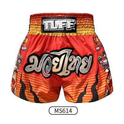 Tuff MS614 Muay Thai Boxing Shorts S-XXL Red With Tiger Inspired by Chinese Ancient Drawing