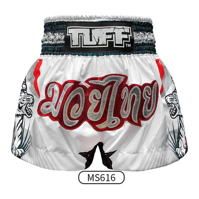 Tuff MS616 Muay Thai Boxing Shorts S-XXL White With Double White Tiger