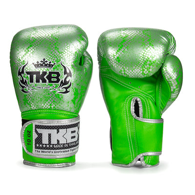 Top King TKBGSS Super Snake MUAY THAI BOXING GLOVES Cowhide Leather 8-16 oz Silver Green