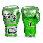 Top King TKBGSS Super Snake Kids MUAY THAI BOXING GLOVES Cowhide Leather 6 oz Silver Green