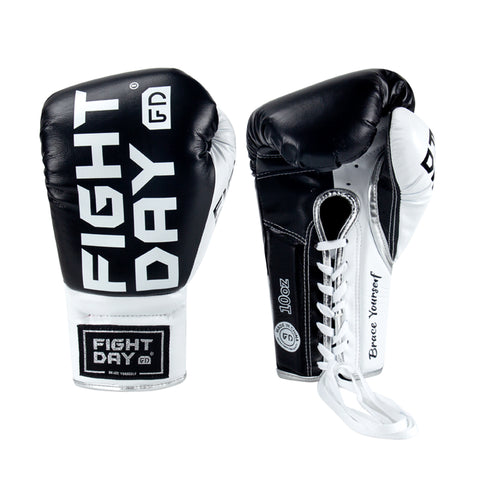 FIGHTDAY SGL1 MEXICO PROFESSIONAL COMPETITION MUAY THAI BOXING GLOVES LACE UP Microfiber 8-14 oz Black White