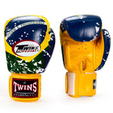 TWINS SPECIAL Brazil Flag MUAY THAI BOXING GLOVES Leather 8-16 oz FBGV44-BZ