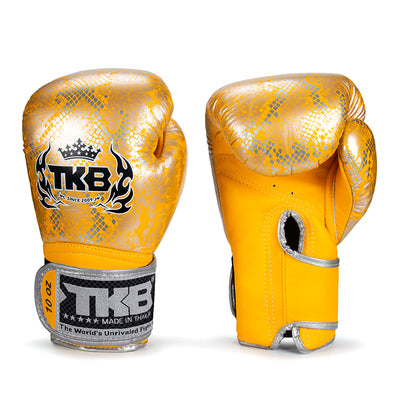 Top King TKBGSS Super Snake MUAY THAI BOXING GLOVES Cowhide Leather 8-16 oz Silver Yellow