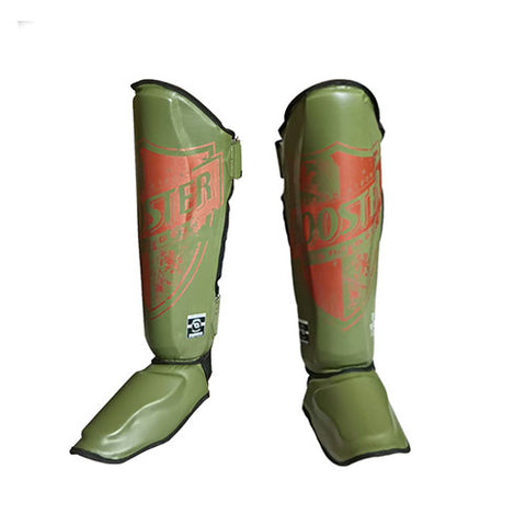 BOOSTER SHIELD 3 MUAY THAI BOXING MMA SHIN GUARD PROTECTOR COWHIDE LEATHER S-XL Green Gold