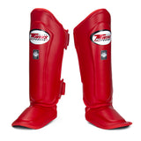 TWINS SPECIAL SGL-10 MUAY THAI BOXING MMA DOUBLE PADDED SHIN GUARD PROTECTOR ADULT & KIDS Leather XS-XL Red