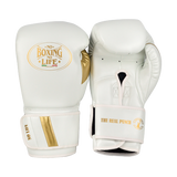 No Boxing No Life The Real Punch BOXING GLOVES Microfiber 8-16 oz White Gold