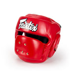 FAIRTEX FULL FACE PROTECTOR HG14 MUAY THAI BOXING MMA SPARRING HEADGEAR HEAD GUARD Leather M-XL Red