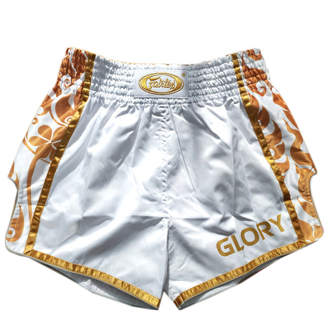 Fairtex Glory MUAY THAI BOXING Shorts S-XL BSG1 White Gold