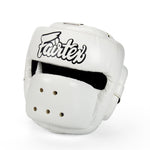 FAIRTEX FULL FACE PROTECTOR HG14 MUAY THAI BOXING MMA SPARRING HEADGEAR HEAD GUARD Leather M-XL White